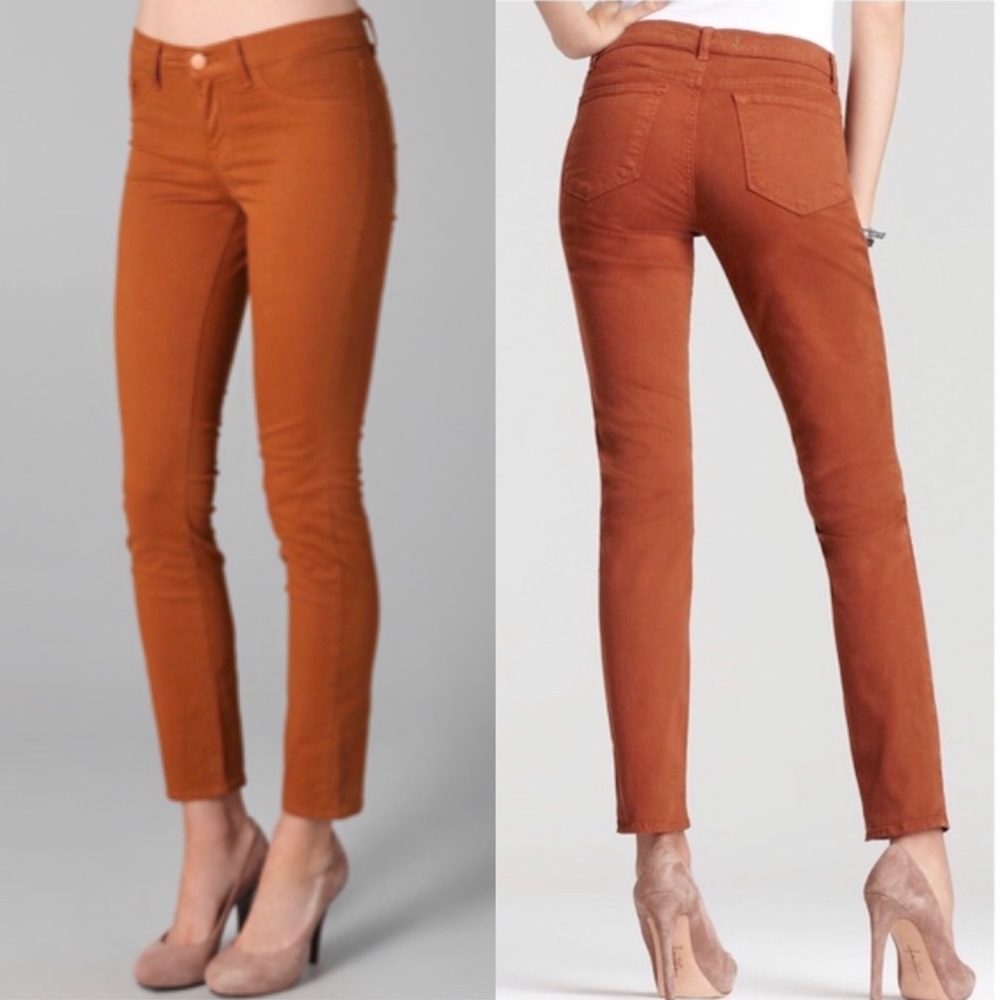 J Brand mid rise skinny leg jeans, terra cotta